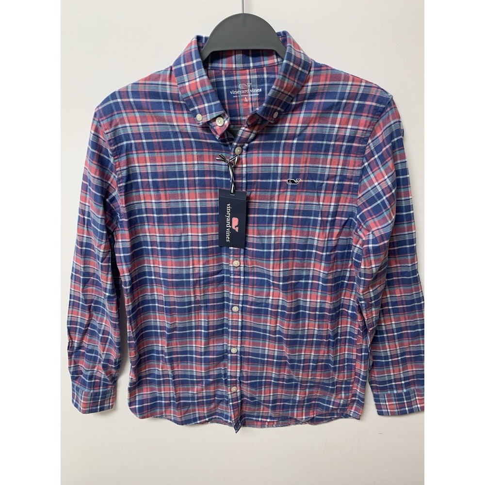 Boys VINEYARD VINES Blue Plaid Gingham Performance Youth Large 16